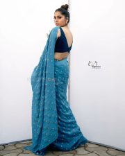 Hostel Boys Actress Rashmi Gautam in a Blue Printed Saree with a Sleeveless Blouse Photos 06