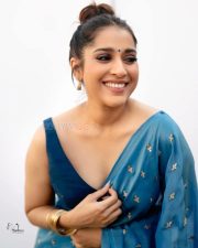 Hostel Boys Actress Rashmi Gautam in a Blue Printed Saree with a Sleeveless Blouse Photos 07