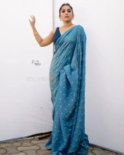 Hostel Boys Actress Rashmi Gautam in a Blue Printed Saree with a Sleeveless Blouse Photos 08