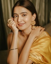 Jugaadistan Actress Rukshar Dhillon in a Golden Saree Photoshoot Pictures 05