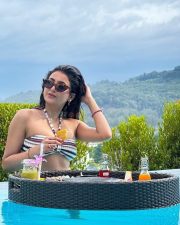 Sexy Avantika Mishra Swimsuit Bikini Breakfast in Pool Photos 01