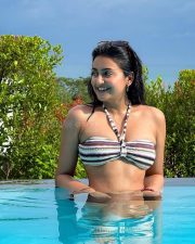 Sexy Avantika Mishra Swimsuit Bikini Breakfast in Pool Photos 02
