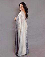 Actress Sameera Reddy in a Grey Georgette Sequined Embroidered Saree Photos 03