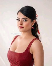 Bold and Attractive Riddhi Kumar in a Crimson Red Frock Style Mini Dress Pictures 03