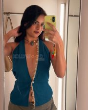 Charming Actress Riddhi Kumar in a Teal Ribbed Deep V Halter Top Shell Fringe Trim Grey Cargo Pants Photos 01 Charming Actress Riddhi Kumar in a Teal Ribbed Deep V Halter Top Shell Fringe Trim Grey Cargo Pants Photos 01