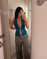 Charming Actress Riddhi Kumar in a Teal Ribbed Deep V Halter Top Shell Fringe Trim Grey Cargo Pants Photos 03 Charming Actress Riddhi Kumar in a Teal Ribbed Deep V Halter Top Shell Fringe Trim Grey Cargo Pants Photos 03