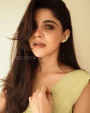 Elegant Beauty Divya Bharathi in a Pastel Green Stylish Saree with an Embroidered Sleeveless Blouse Photos 01