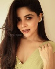 Elegant Beauty Divya Bharathi in a Pastel Green Stylish Saree with an Embroidered Sleeveless Blouse Photos 03