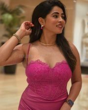 Gangster Alla Prankster Movie Heroie Megha Dayananda Viranika Shetty in a Pink Cocktail Party Dress with Thin Straps Photos 01