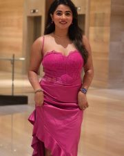 Gangster Alla Prankster Movie Heroie Megha Dayananda Viranika Shetty in a Pink Cocktail Party Dress with Thin Straps Photos 03