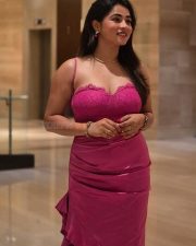 Gangster Alla Prankster Movie Heroie Megha Dayananda Viranika Shetty in a Pink Cocktail Party Dress with Thin Straps Photos 04