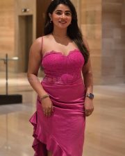 Gangster Alla Prankster Movie Heroie Megha Dayananda Viranika Shetty in a Pink Cocktail Party Dress with Thin Straps Photos 07