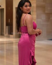 Gangster Alla Prankster Movie Heroie Megha Dayananda Viranika Shetty in a Pink Cocktail Party Dress with Thin Straps Photos 09