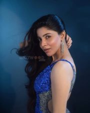 Glamorous Actress Divya Bharathi in a Blue Sequined V Neck Gown Photos 04
