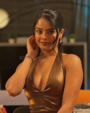 Glamorous Riddhi Kumar in a Metallic Bronze Halter Neck Dress Pictures 01