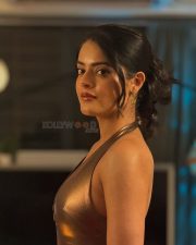 Glamorous Riddhi Kumar in a Metallic Bronze Halter Neck Dress Pictures 02