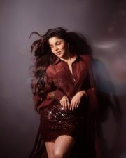 Lingam Actress Divya Bharathi in a Two Piece Long Sleeved Sheer Shirt and High Waisted Mini Skirt Photos 03