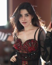 Mysterious Actress Divya Bharathi in a Red Embroidered Bustier with Black Sheer Overlay Skirt Photos 03
