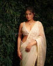 Sensuous Riddhi Kumar in an Off White Floral Embroidered Net Saree with a Sleeveless Bustier Blouse Photos 10