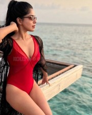 Sexy Divya Bharathi in a Red Swimsuit Picture 01