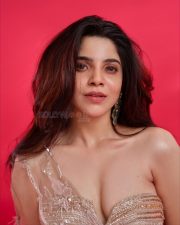 Sexy Stunner Divya Bharathi in a Champagne Gold Sequin One Shoulder Saree with a Strapless Cleavage Corset Blouse Photos 01