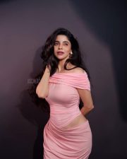 Striking Actress Divya Bharathi in a Pink Ruched Off Shoulder Dress Photos 02