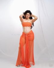 Sultry Hottie Divya Bharathi Navel in an Orange Dress Photos 04