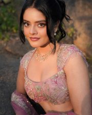 Superboys of Malegaon Actress Riddhi Kumar in a Rose Pink Floral Embroidered Silk Choli with a High Waisted Lehenga Skirt and Net Dupatta Photos 05