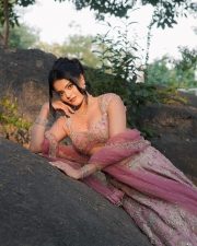 Superboys of Malegaon Actress Riddhi Kumar in a Rose Pink Floral Embroidered Silk Choli with a High Waisted Lehenga Skirt and Net Dupatta Photos 08