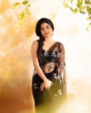 Tamil Actress Divya Bharathi in See Through Black Saree Photo 01