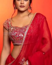 The RajaSaab Actress Riddhi Kumar in a Red Embroidered Lehenga Photos 02 The RajaSaab Actress Riddhi Kumar in a Red Embroidered Lehenga Photos 02