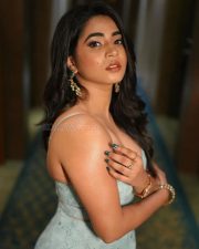 Viranika Shetty in a Blue Lace Midi Dress Photos 01