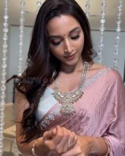 Beautiful Srinidhi Shetty in a Rose Gold Saree with a White Sleeveless Blouse Pictures 02