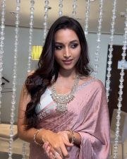 Beautiful Srinidhi Shetty in a Rose Gold Saree with a White Sleeveless Blouse Pictures 03