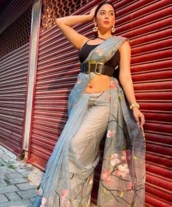 Actress Eeshanaya Maheshwari in Transparent Saree Photos 02