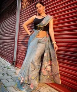 Actress Eeshanaya Maheshwari in Transparent Saree Photos 03