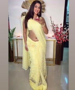 Actress Eshanya Maheshwari Hot Saree Navel Photos 02