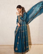 American Born Tollywood Actress Sreeleela in a Teal Blue Traditional Lehenga with Golden Embroidery Photos 03