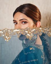 American Born Tollywood Actress Sreeleela in a Teal Blue Traditional Lehenga with Golden Embroidery Photos 04