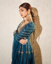 American Born Tollywood Actress Sreeleela in a Teal Blue Traditional Lehenga with Golden Embroidery Photos 05