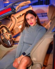 Beautiful Neha Malik in a Turtle Neck Front Thigh Split Dress Pictures 01