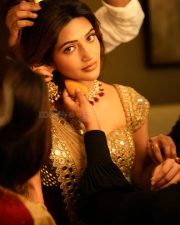 Breathtaking Sreeleela in a Golden Beige Mirror Work Saree with Matching Blouse Photos 01 Breathtaking Sreeleela in a Golden Beige Mirror Work Saree with Matching Blouse Photos 01