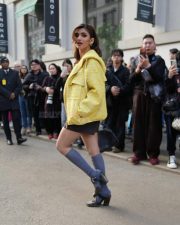 Dazzling Sreeleela in a Yellow Tweed Jacket with a Black and White Striped Knit Tank Top and Brown Mini Shorts Pictures 04 Dazzling Sreeleela in a Yellow Tweed Jacket with a Black and White Striped Knit Tank Top and Brown Mini Shorts Pictures 04