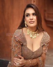 Glamorous Actress Neha Malik in a Bronze Embellished Lehenga With Sheer Sleeves Photos 01