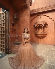 Glamorous Actress Neha Malik in a Bronze Embellished Lehenga With Sheer Sleeves Photos 05