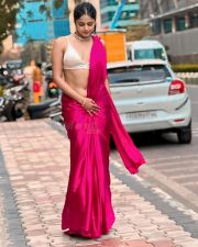 Glamorous Pragya Nayan Cleavage in a Pink Saree with a White Sleeveless Bra Photos 02