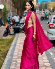 Glamorous Pragya Nayan Cleavage in a Pink Saree with a White Sleeveless Bra Photos 04