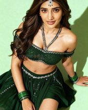 Glamorous Tollywood Actress Sreeleela in a Green Strapless Lehenga Photos 02