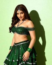 Glamorous Tollywood Actress Sreeleela in a Green Strapless Lehenga Photos 03