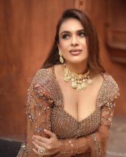 Gorgeous Neha Malik in a Brown Embellished Lehenga with a Deep V Neck Blouse and Full Flared Skirt Photos 01